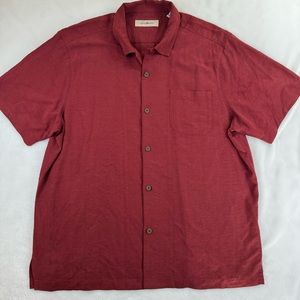 Tommy Bahama Mens Size XL Button Down Short Sleeve Silk Blend Red Shirt